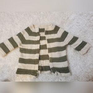 Striped‎ Green and Cream Women's Sweater Vintage Crochet